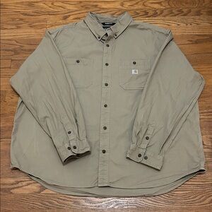 Carhartt Shirt Men’s 4XL Khaki Rugged Relaxed Fit Midweight Canvas Long-Sleeve